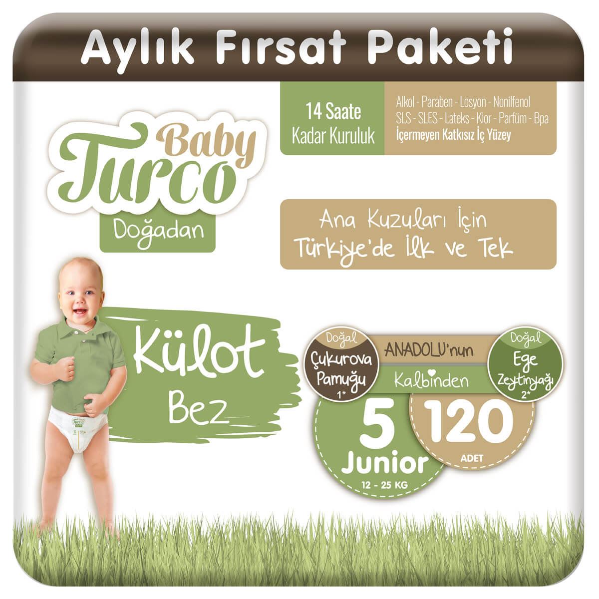 Baby Turco Doğadan Külot Bez 5 Numara Junıor 120 Adet