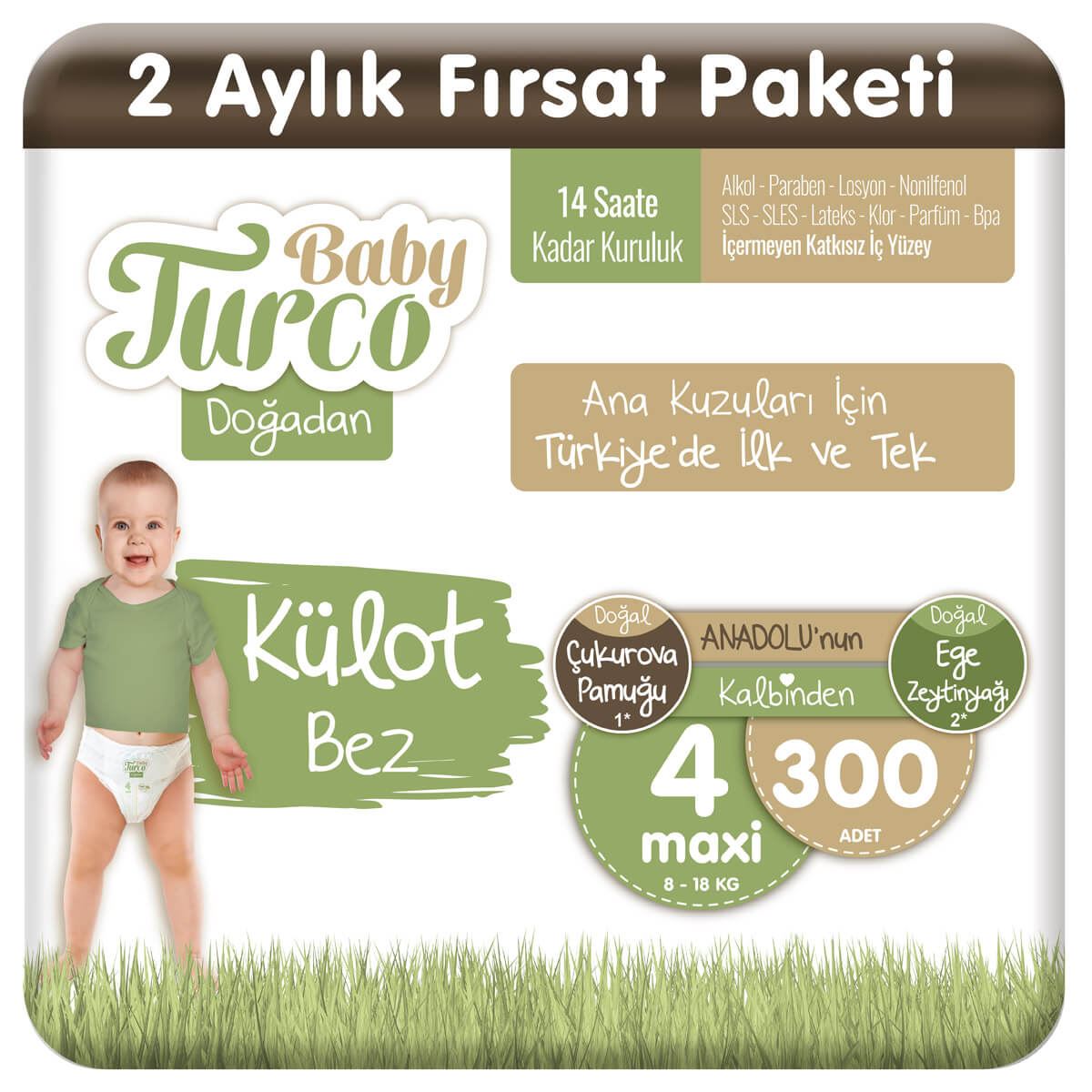 Baby Turco Doğadan Külot Bez 4 Numara Maxi 300 Adet