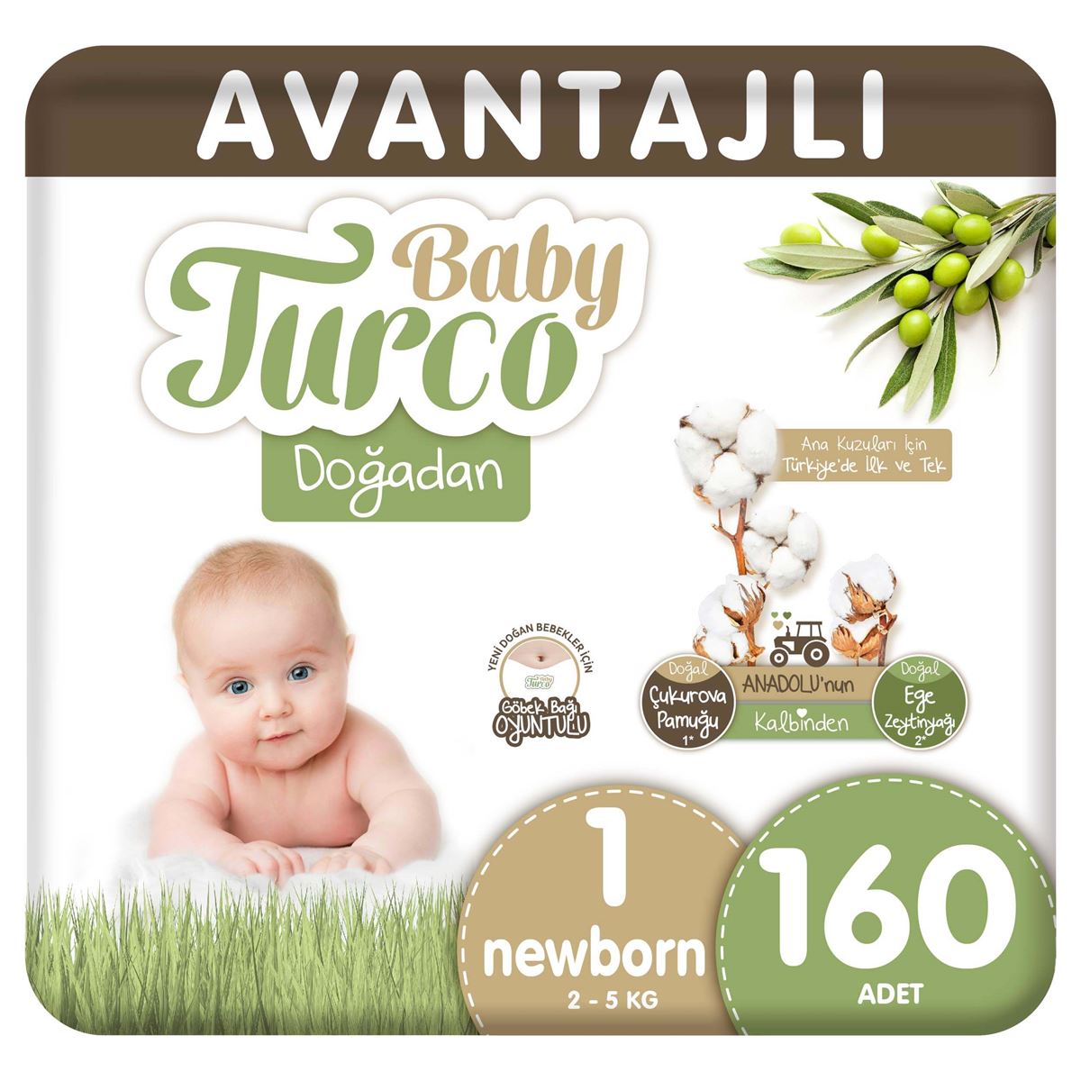 Baby Turco Doğadan Avantajlı Bebek Bezi 1 Numara Yenidoğan 160 Adet