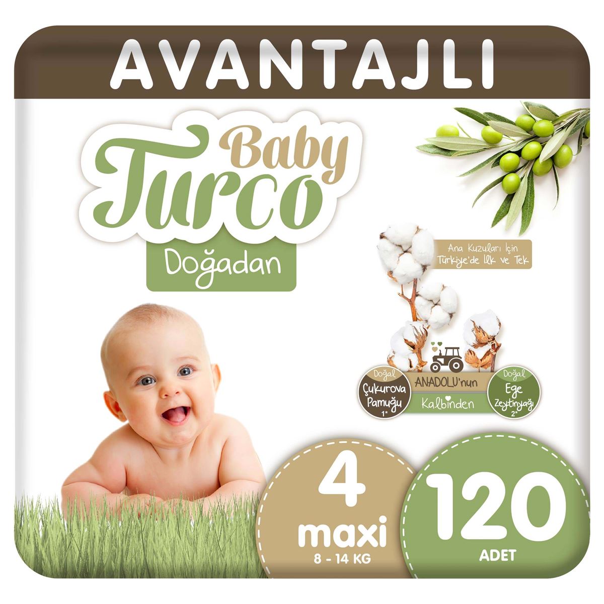 Baby Turco Doğadan Avantajlı Bebek Bezi 4 Numara Maxi 120 Adet