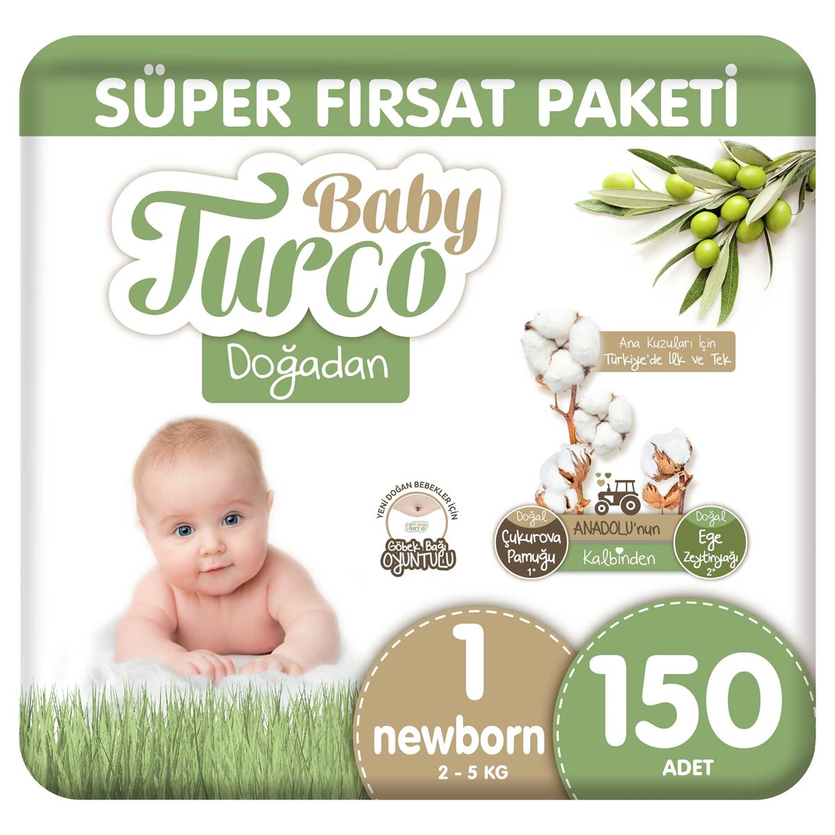 Baby Turco Doğadan Süper Fırsat Paketi Bebek Bezi 1 Numara Newborn 150 Adet