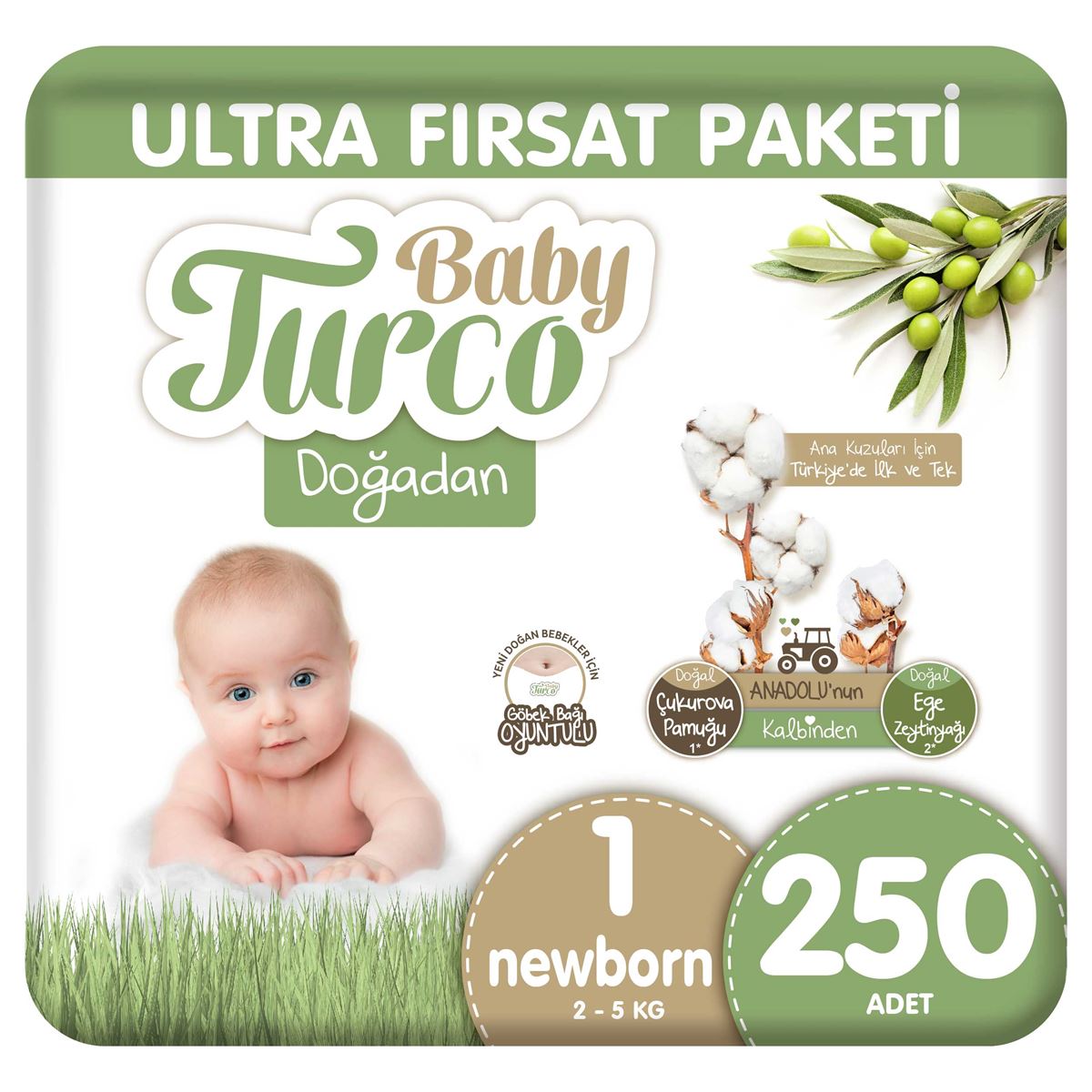 Baby Turco Doğadan Ultra Fırsat Paketi Bebek Bezi 1 Numara Newborn 250 Adet
