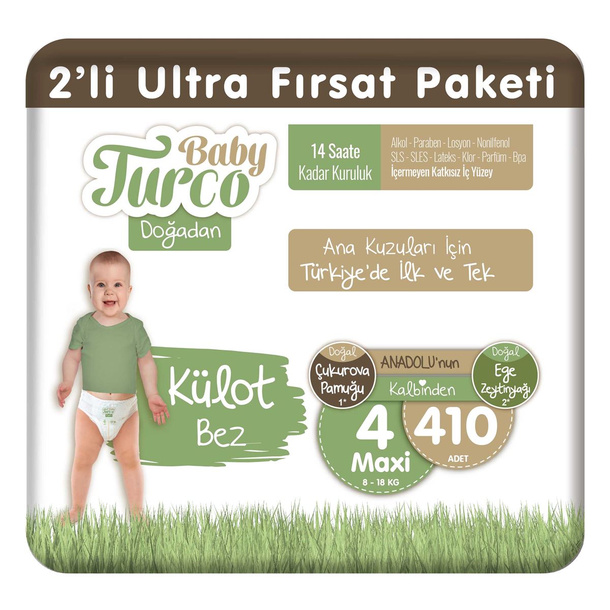 Baby Turco Doğadan 2'li Ultra Fırsat Paketi Külot Bez 4 Numara Maxi 410 Adet