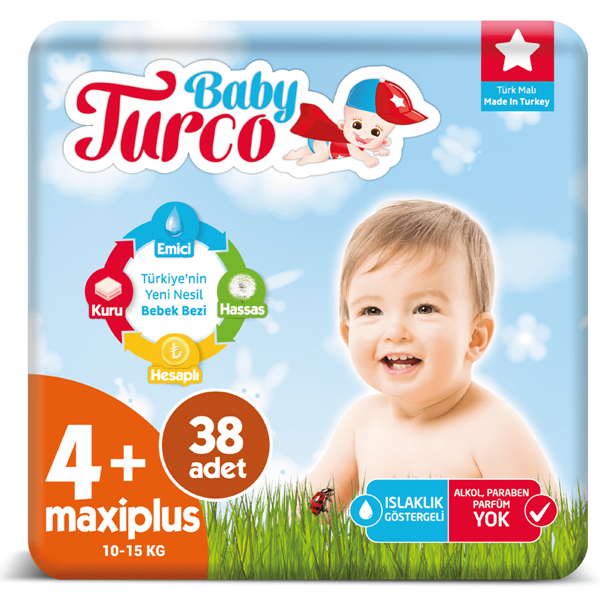 Baby Turco Bebek Bezi 4+ Numara Maxi Plus 38 Adet
