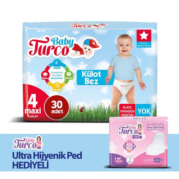 Baby Turco Külot Bez 4 Numara Maxi 30 Adet Ped Hediyeli