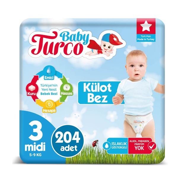 Baby Turco Külot Bez 3 Numara Midi 204 Adet