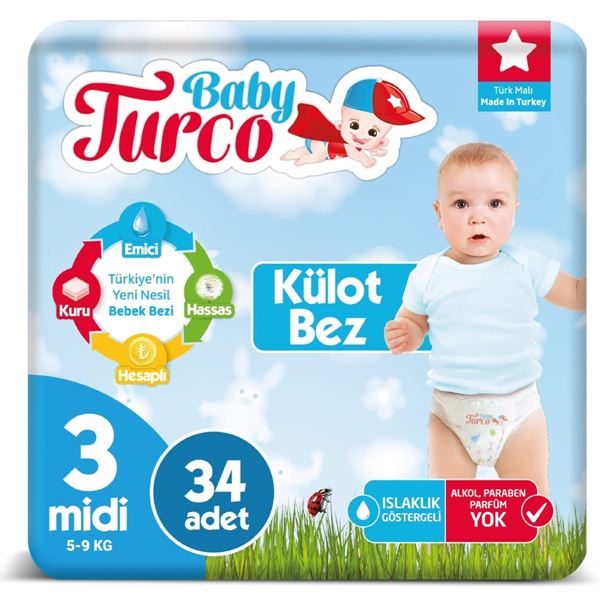 Baby Turco Külot Bez 3 Numara Midi 34 Adet Ped Hediyeli
