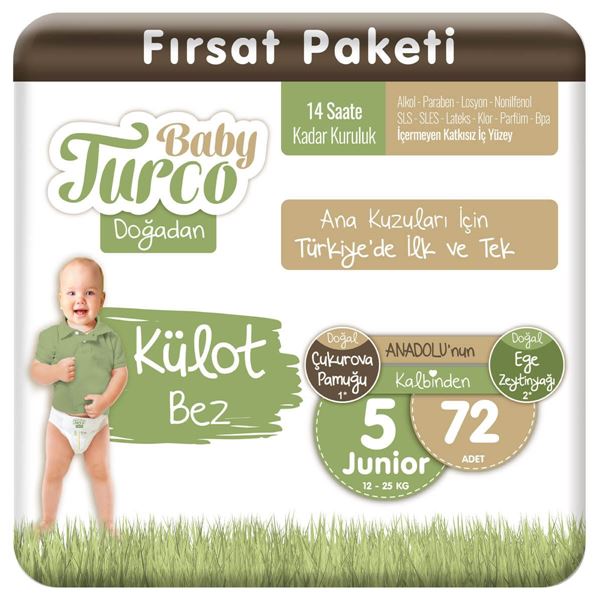 Baby Turco Doğadan Külot Bez 5 Numara Junıor 72 Adet