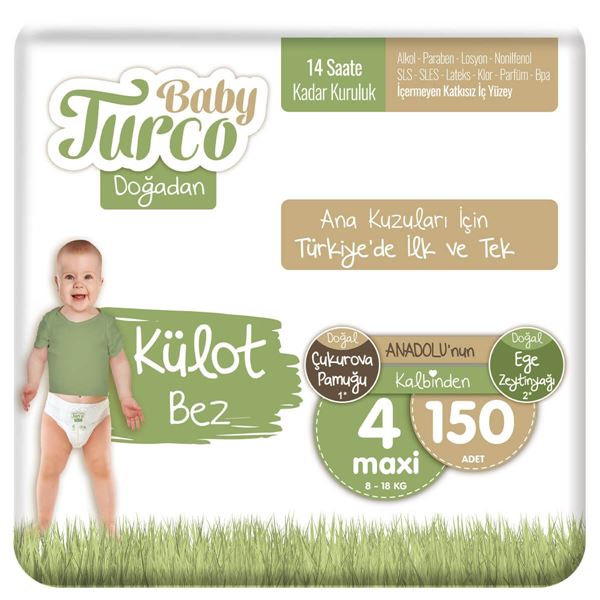 Baby Turco Doğadan Külot Bez 4 Numara Maxi 150 Adet