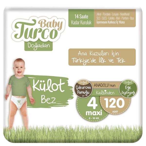 Baby Turco Doğadan Külot Bez 4 Numara Maxi 120 Adet