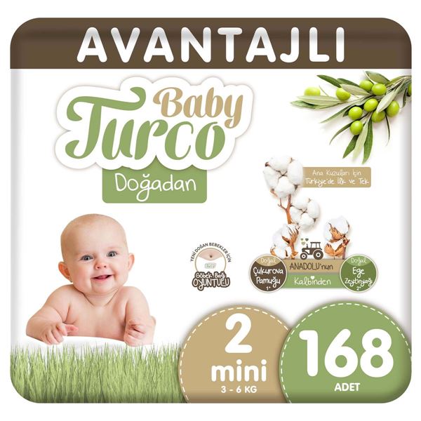 Baby Turco Doğadan Avantajlı Bebek Bezi 2 Numara Mini 168 Adet