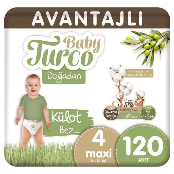 Baby Turco Doğadan Avantajlı Külot Bez 4 Numara Maxi 120 Adet