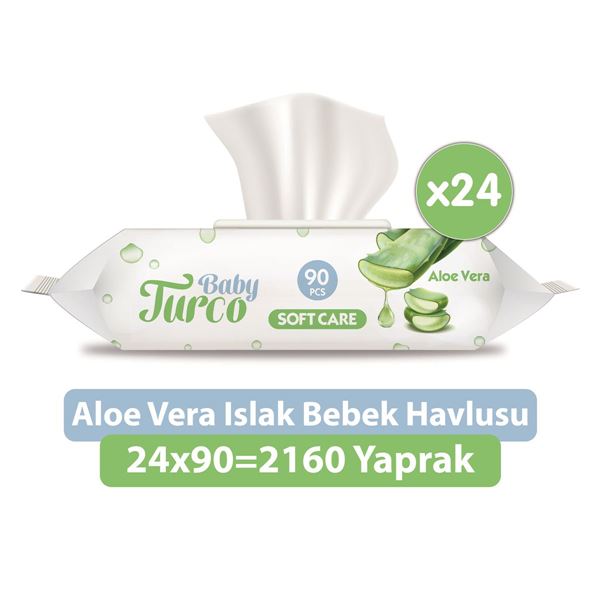 Baby Turco Softcare Aloe Vera Islak Bebek Havlusu 24x90 Yaprak