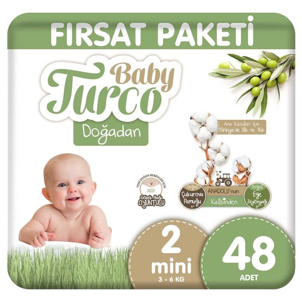 Baby Turco Doğadan Fırsat Paketi Bebek Bezi 2 Numara Mini 48 Adet