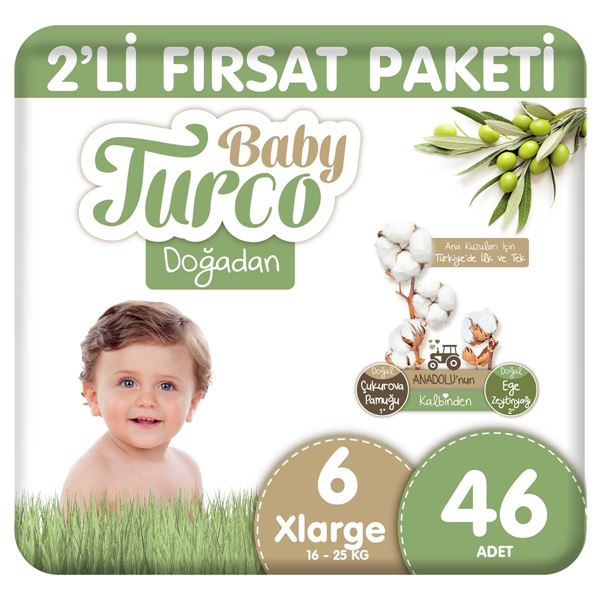 Baby Turco Doğadan 2'li Fırsat Paketi Bebek Bezi 6 Numara Xlarge 46 Adet