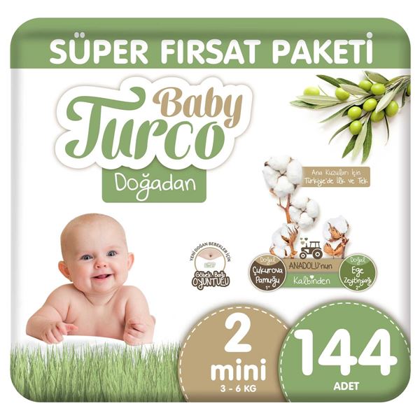 Baby Turco Doğadan Süper Fırsat Paketi Bebek Bezi 2 Numara Mini 144 Adet