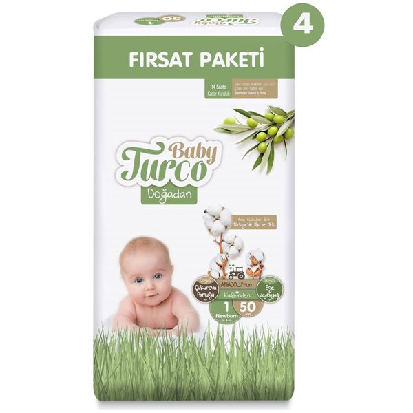 Baby Turco Doğadan Mega Fırsat Paketi Bebek Bezi 1 Numara Newborn 200 Adet