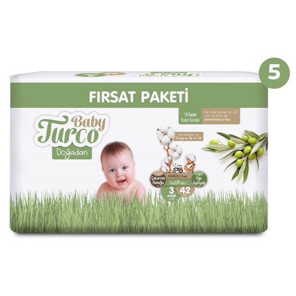 Baby Turco Doğadan Ultra Fırsat Paketi Bebek Bezi 3 Numara Midi 210 Adet