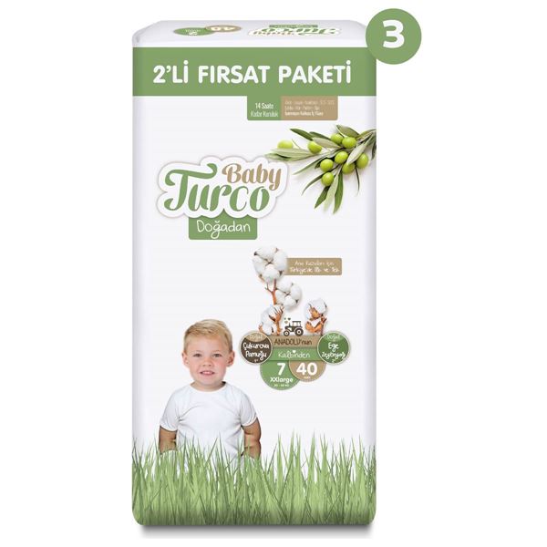 Baby Turco Doğadan 2'li Süper Fırsat Paketi Bebek Bezi 7 Numara Xxlarge 120 Adet