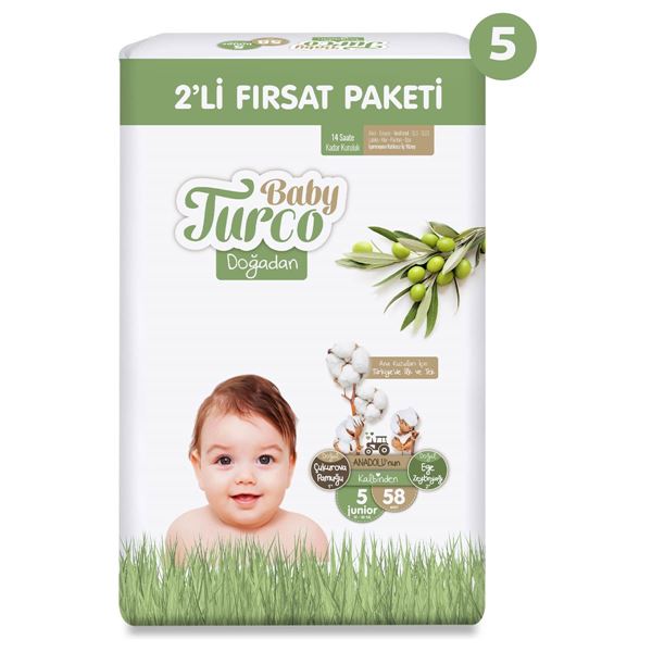 Baby Turco Doğadan 2'li Ultra Fırsat Paketi Bebek Bezi 5 Numara Junior 290 Adet