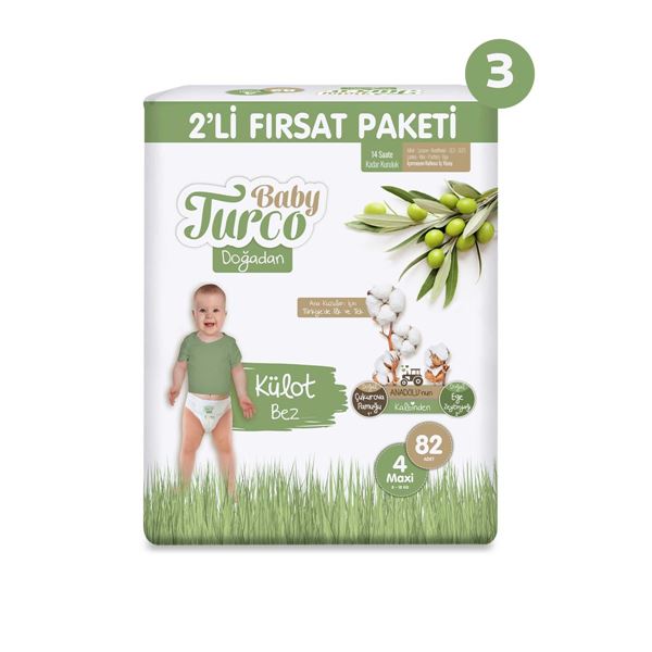 Baby Turco Doğadan 2'li Süper Fırsat Paketi Külot Bez 4 Numara Maxi 246 Adet