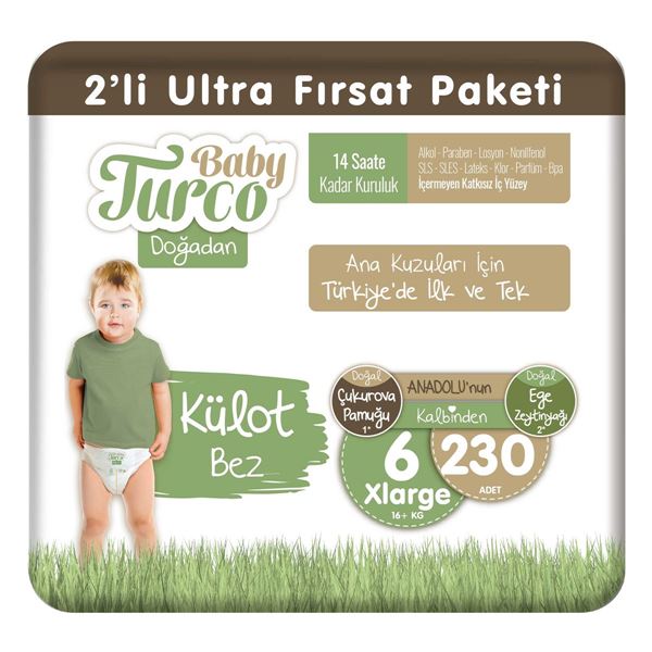 Baby Turco Doğadan 2'li Ultra Fırsat Paketi Külot Bez 6 Numara Xlarge 230 Adet