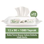 Resim Baby Turco Beyaz Sabun Kokulu Islak Havlu 12x90