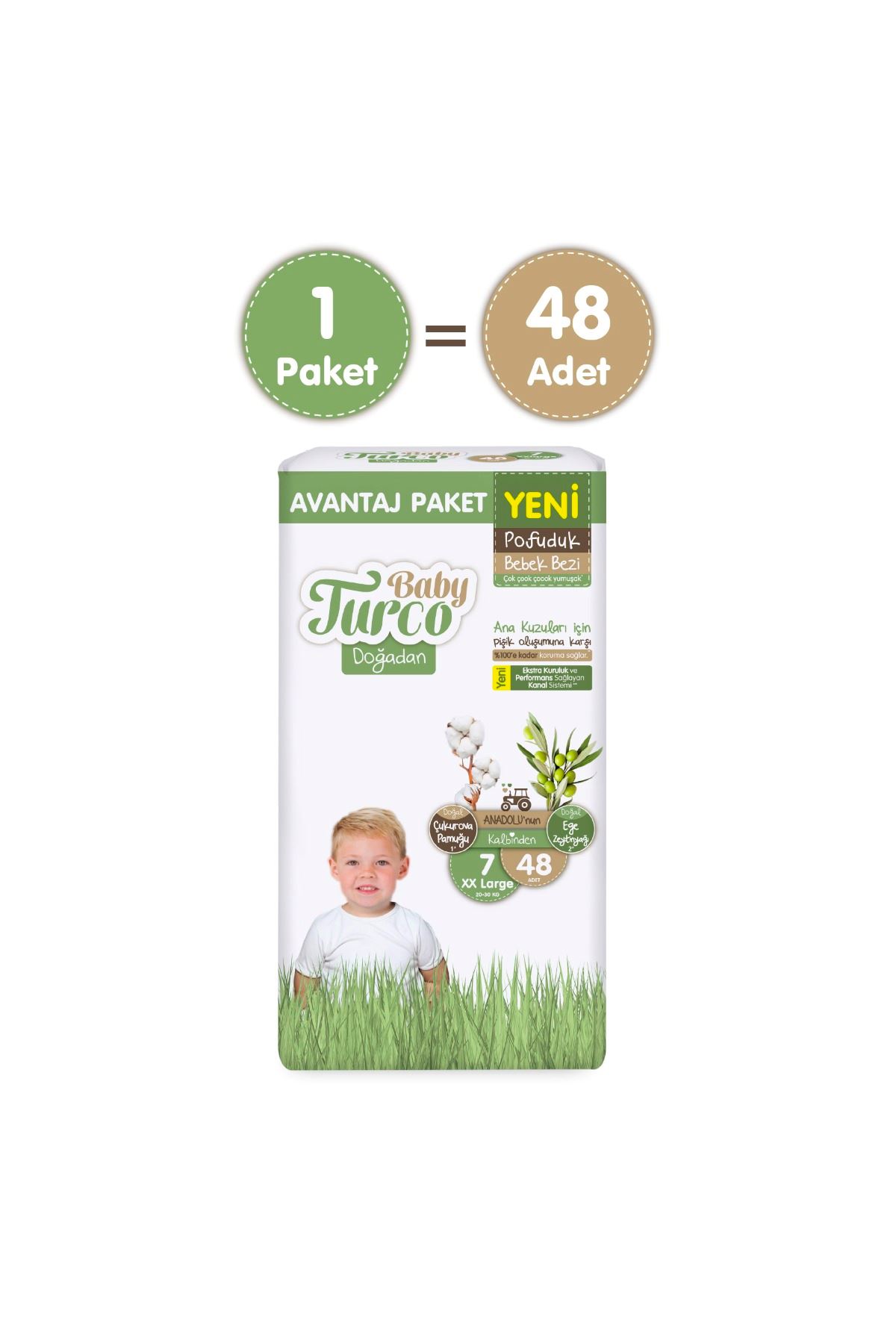 Baby Turco Doğadan Avantaj Paketi Pofuduk Bebek Bezi 7 Numara Xxlarge 48 Adet