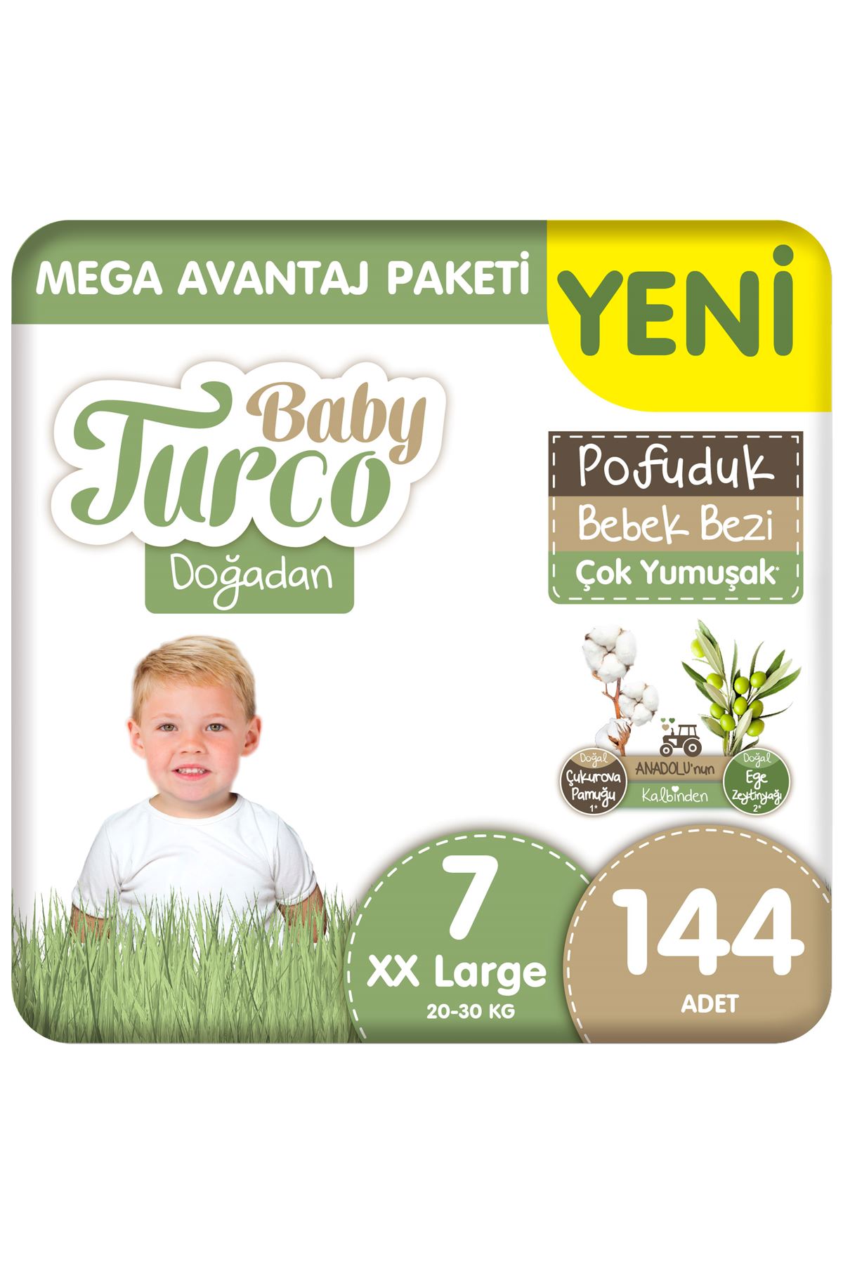 Baby Turco Doğadan Mega Avantaj Paketi Pofuduk Bebek Bezi 7 Numara Xxlarge 144 Adet
