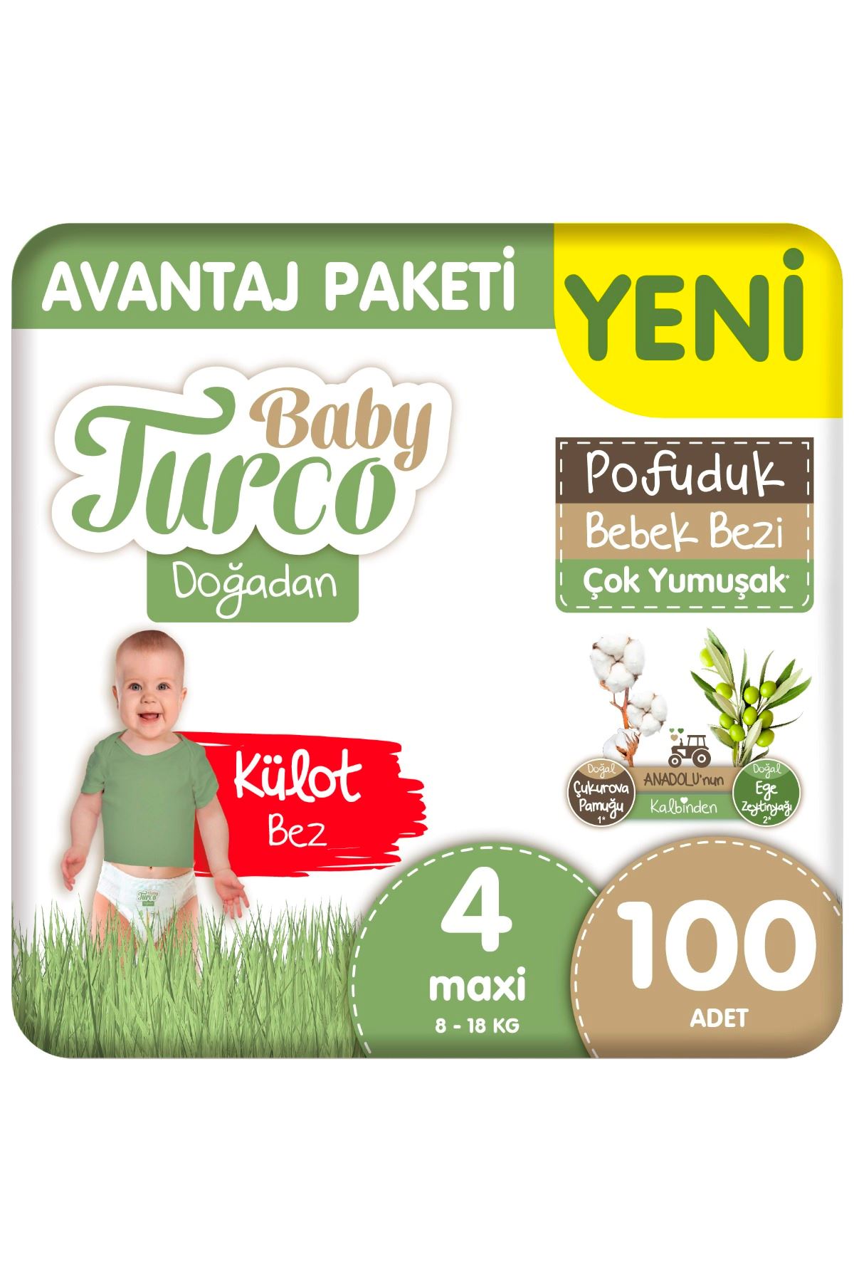 Baby Turco Doğadan Avantaj Paketi Pofuduk Külot Bez 4 Numara Maxi 100 Adet