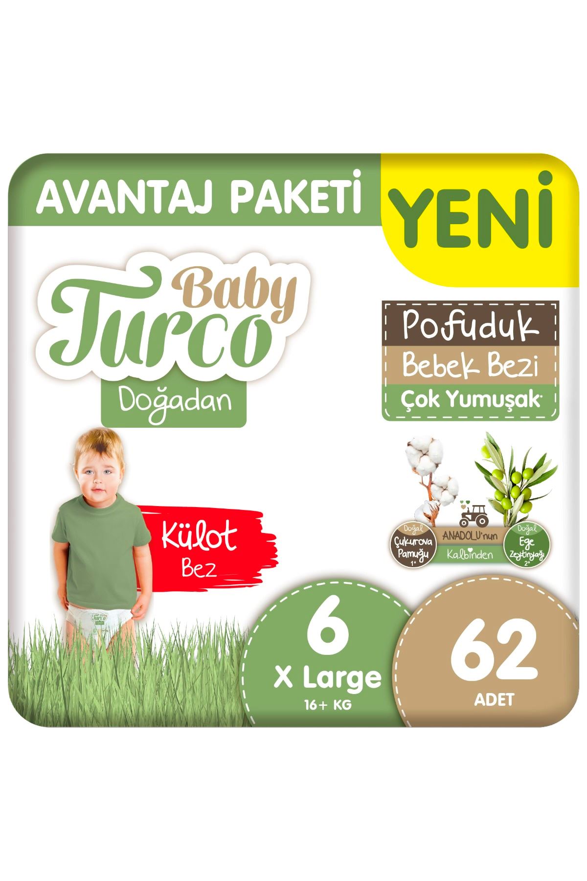 Baby Turco Doğadan Avantaj Paketi Pofuduk Külot Bez 6 Numara Xlarge 62 Adet