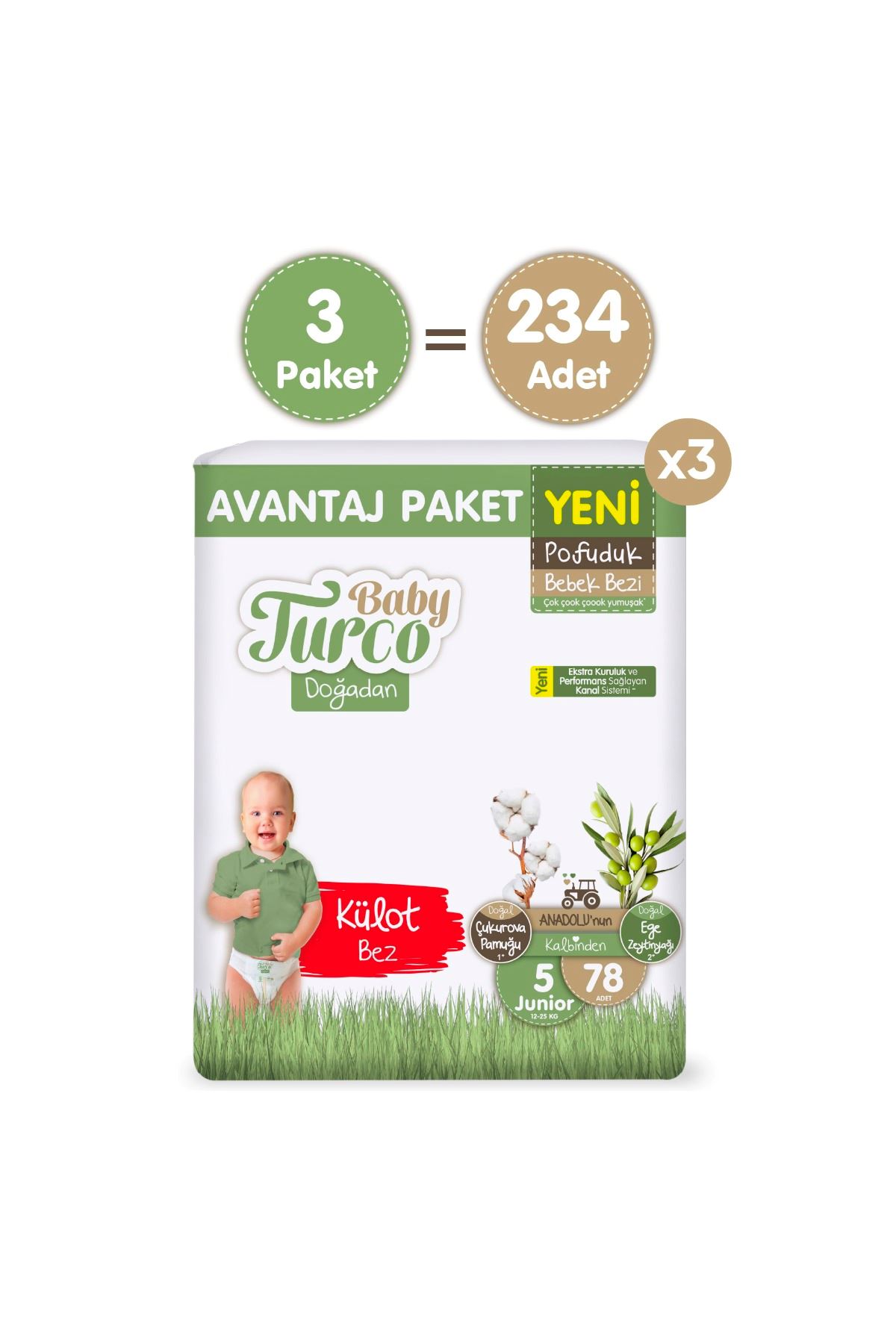 Baby Turco Doğadan Mega Avantaj Paketi Pofuduk Külot Bez 5 Numara Junior 234 Adet