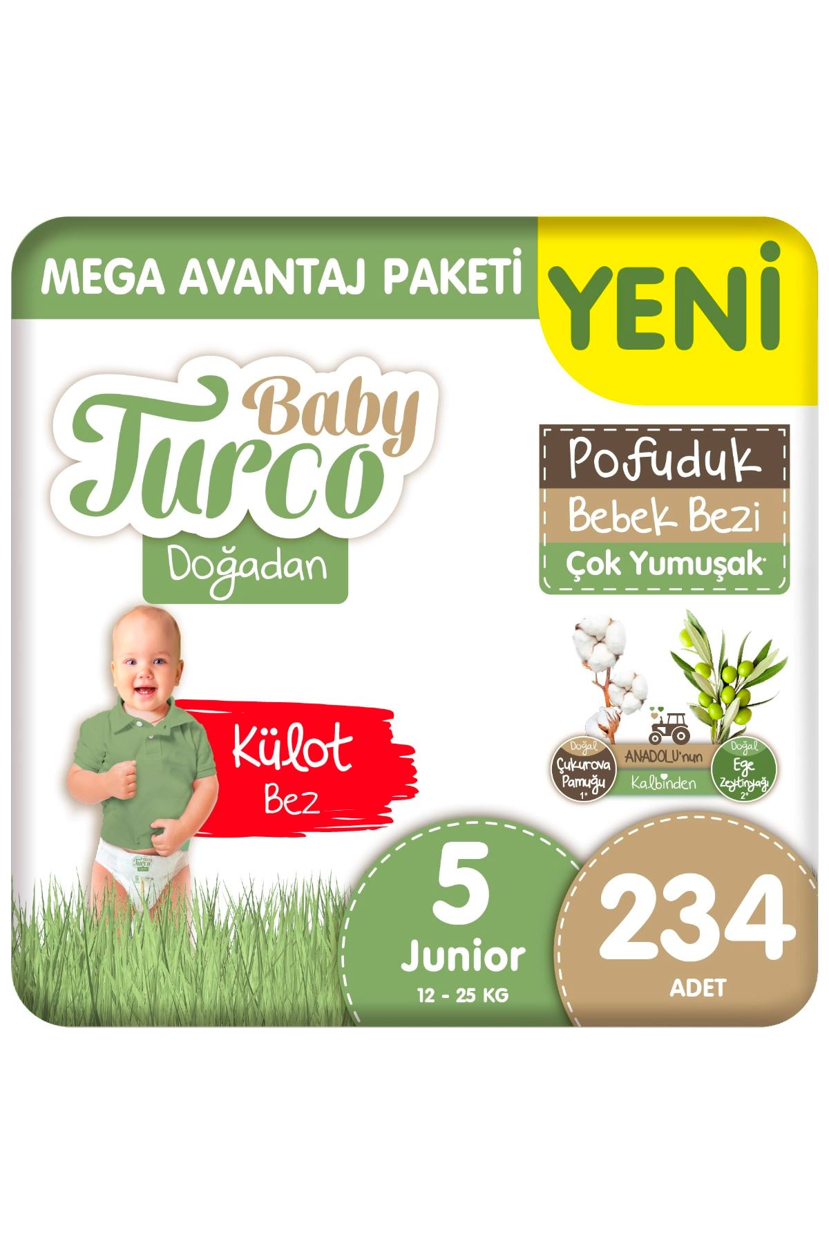Baby Turco Doğadan Mega Avantaj Paketi Pofuduk Külot Bez 5 Numara Junior 234 Adet