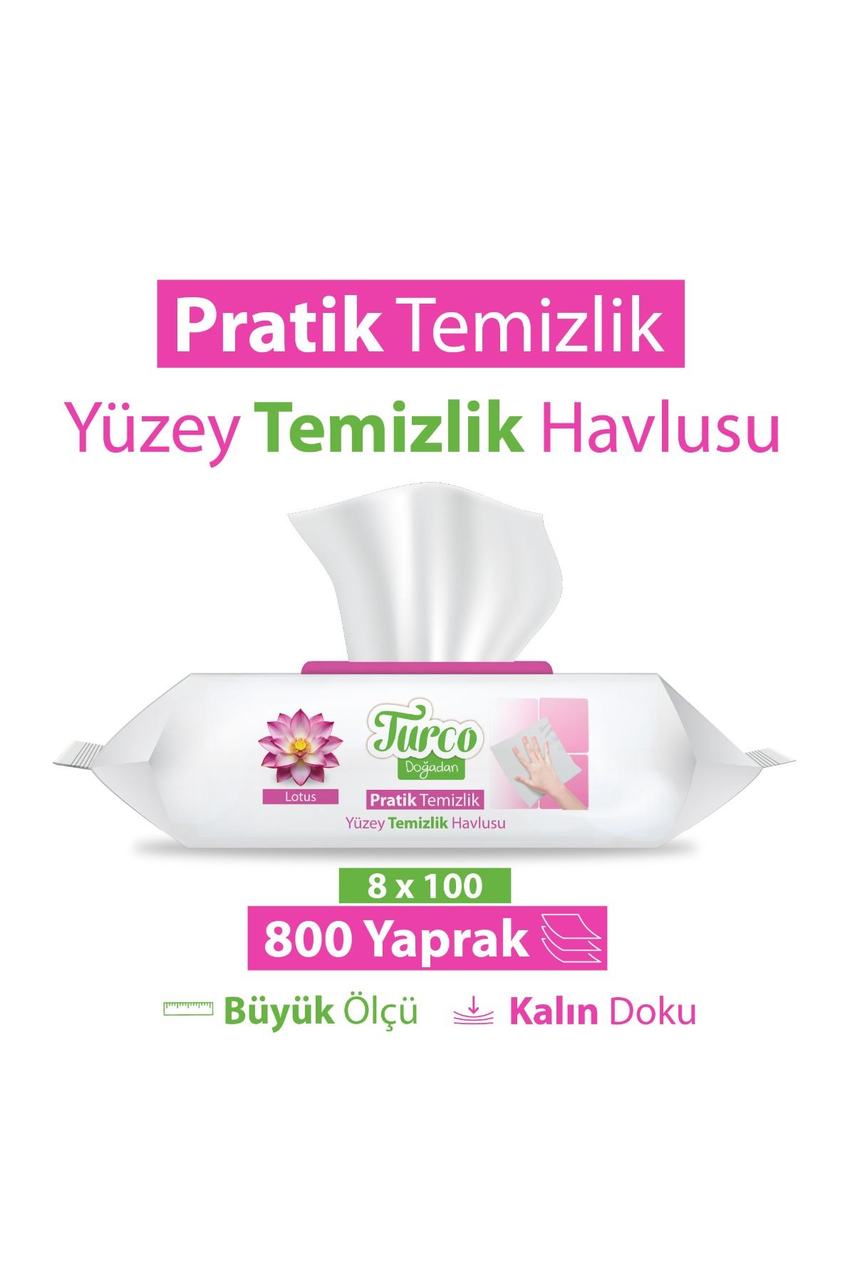 Turco Doğadan Pratik Yüzey Temizlik Havlusu Lotus 8x100 (800 Yaprak)