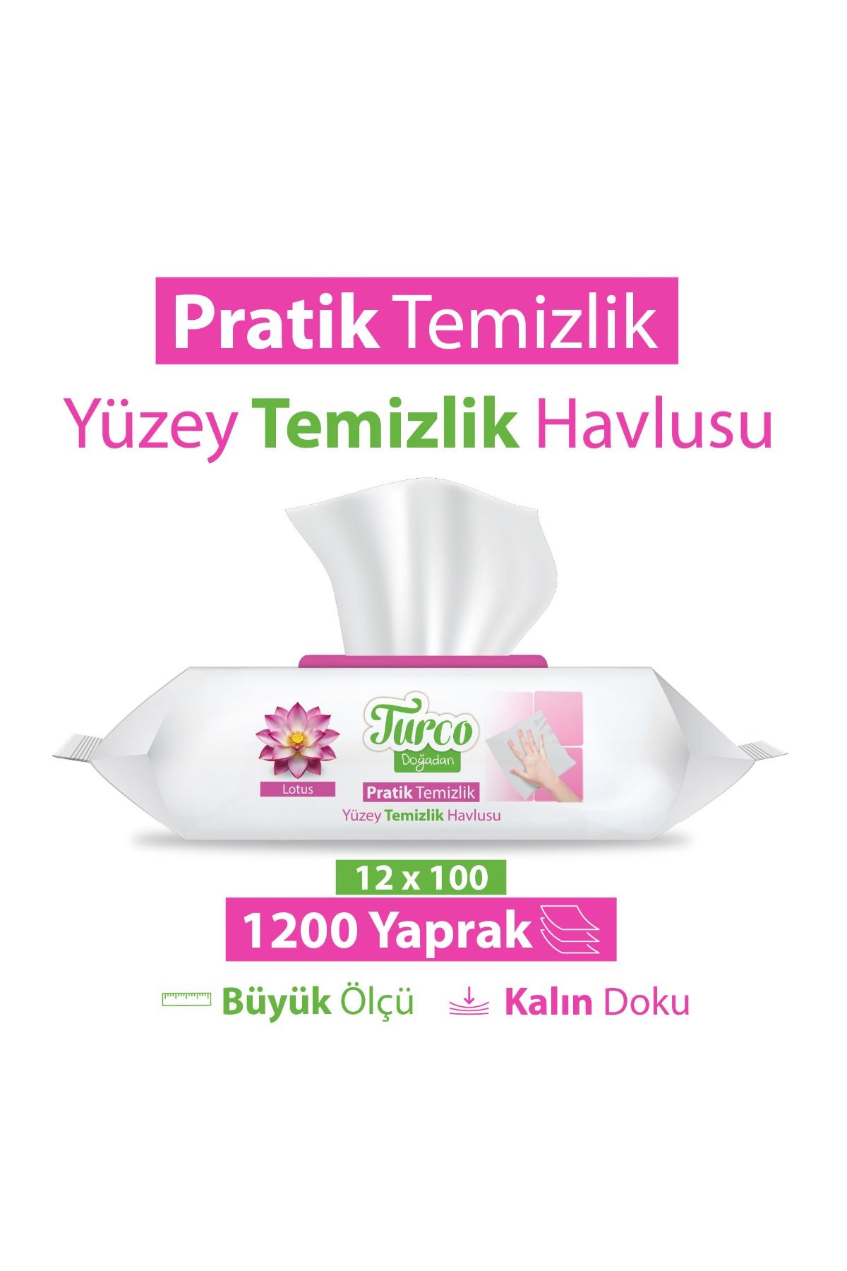 Turco Doğadan Pratik Yüzey Temizlik Havlusu Lotus 12x100 (1200 Yaprak)