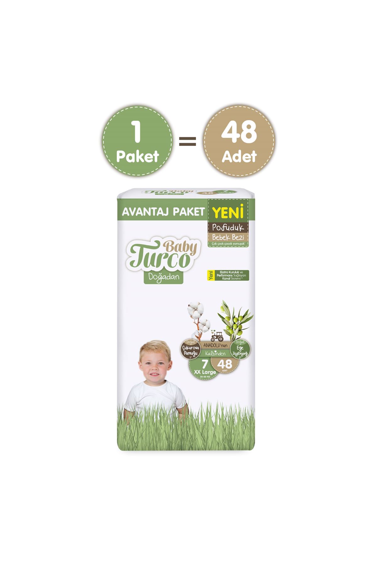 Baby Turco Doğadan Avantaj Paketi Pofuduk Bebek Bezi 7 Numara Xxlarge 48 Adet