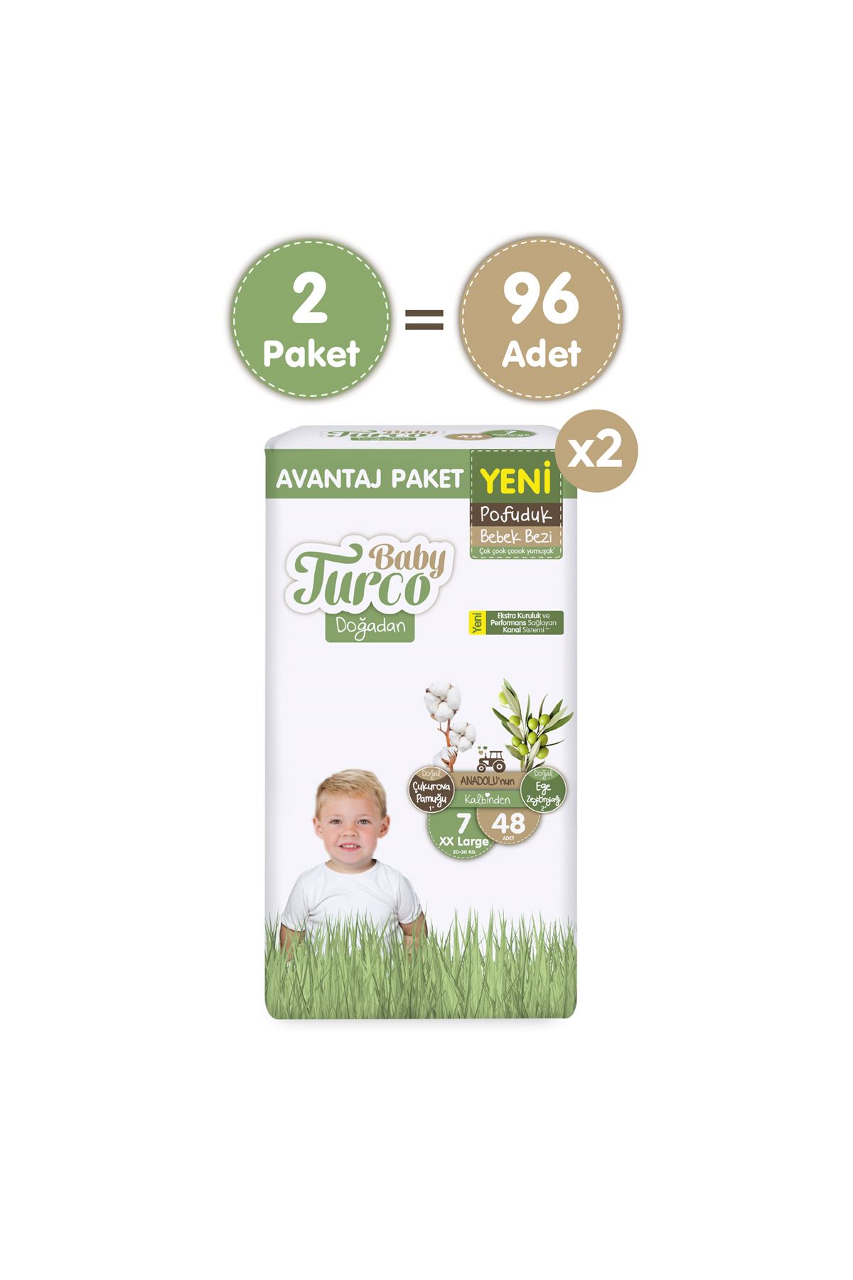 Baby Turco Doğadan Süper Avantaj Paketi Pofuduk Bebek Bezi 7 Numara Xxlarge 96 Adet