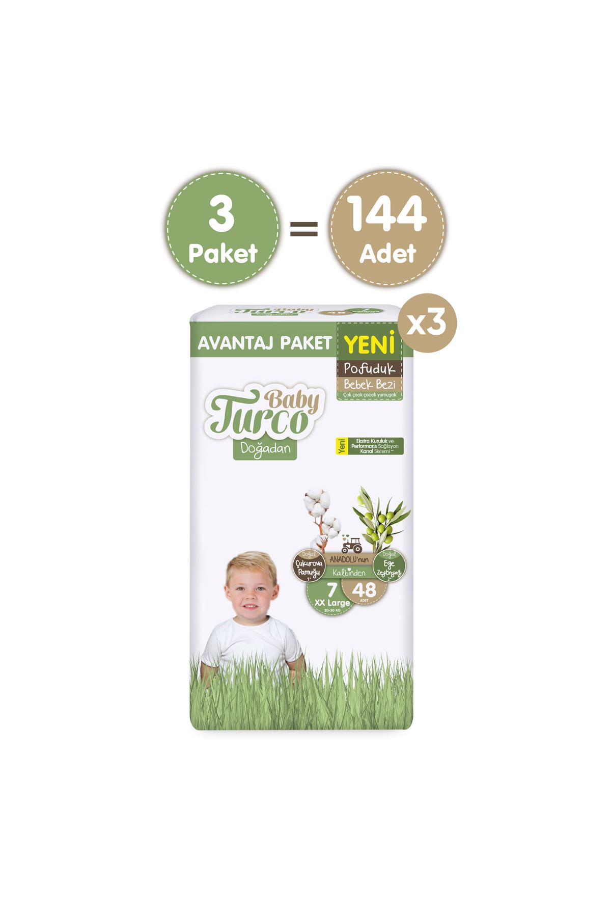 Baby Turco Doğadan Mega Avantaj Paketi Pofuduk Bebek Bezi 7 Numara Xxlarge 144 Adet