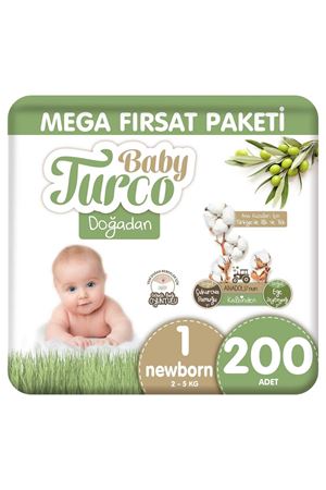 Baby Turco Doğadan Mega Fırsat Paketi Bebek Bezi 1 Numara Newborn 200 Adet