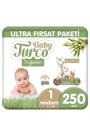 Baby Turco Doğadan Ultra Fırsat Paketi Bebek Bezi 1 Numara Newborn 250 Adet