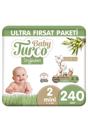 Baby Turco Doğadan Ultra Fırsat Paketi Bebek Bezi 2 Numara Mini 240 Adet
