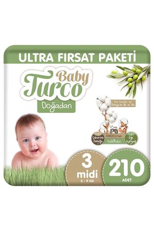 Baby Turco Doğadan Ultra Fırsat Paketi Bebek Bezi 3 Numara Midi 210 Adet