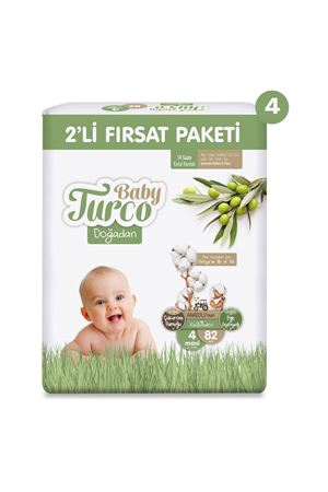 Baby Turco Doğadan 2'li Mega Fırsat Paketi Bebek Bezi 4 Numara Maxi 328 Adet