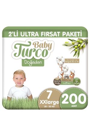 Baby Turco Doğadan 2'li Ultra Fırsat Paketi Bebek Bezi 7 Numara Xxlarge 200 Adet