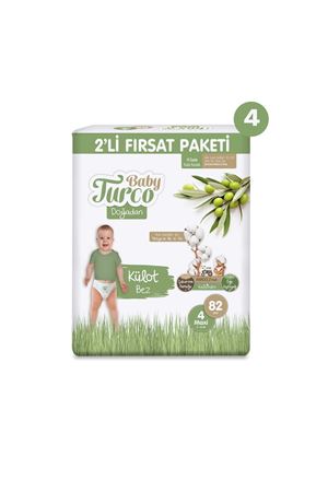 Baby Turco Doğadan 2'li Mega Fırsat Paketi Külot Bez 4 Numara Maxi 328 Adet