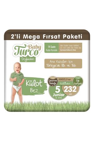 Baby Turco Doğadan 2'li Mega Fırsat Paketi Külot Bez 5 Numara Junior 232 Adet