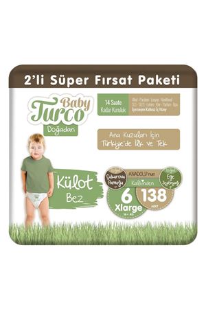 Baby Turco Doğadan 2'li Süper Fırsat Paketi Külot Bez 6 Numara Xlarge 138 Adet