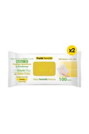 Turco Doğadan Pratik Yüzey Temizlik Havlusu Limon 2x100 (200 Yaprak)