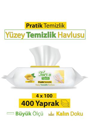 Turco Doğadan Pratik Yüzey Temizlik Havlusu Limon 4x100 (400 Yaprak)