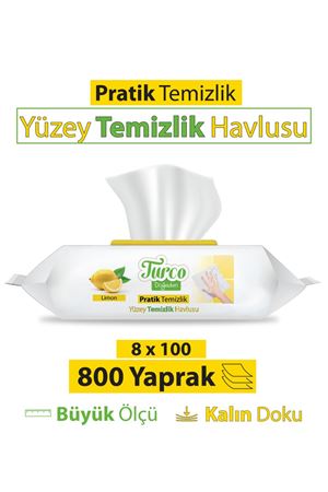 Turco Doğadan Pratik Yüzey Temizlik Havlusu Limon 8x100 (800 Yaprak)